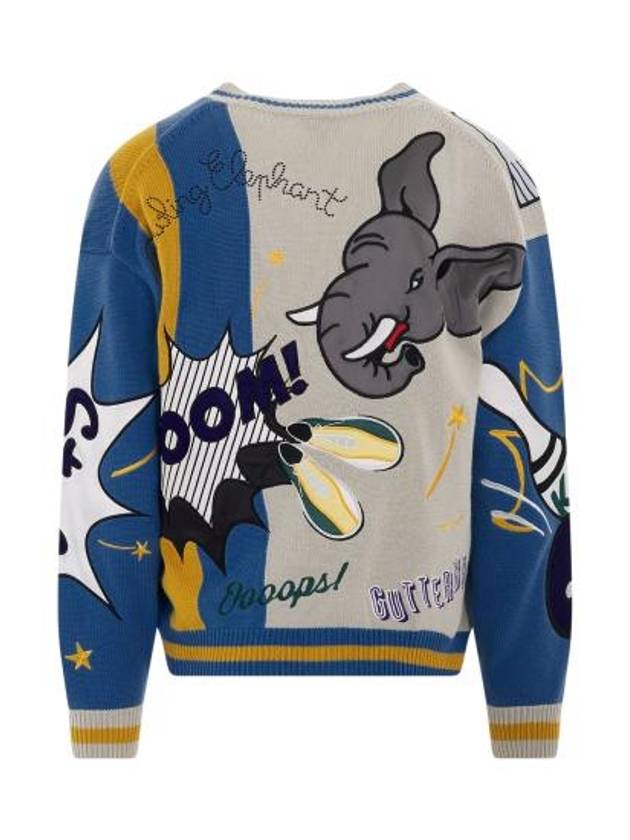 Bowling Elephant V-Neck Cardigan Blue - KENZO - BALAAN 5