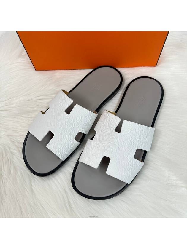 Izmir Epsom Calfskin Slippers White - HERMES - BALAAN 3