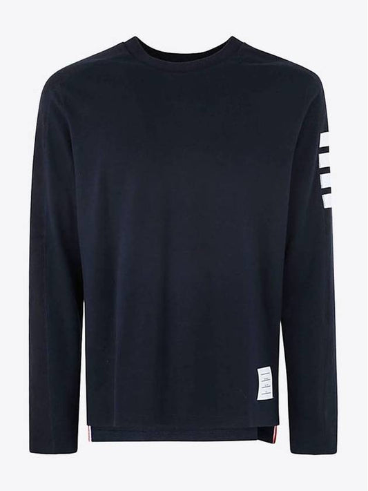 4-Bar Striped Cotton Long Sleeve T-Shirt Navy - THOM BROWNE - BALAAN 2