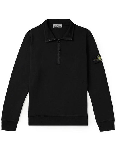 Logo Badge Half Zipper Cotton Fleece Knit Top Black - STONE ISLAND - BALAAN 2