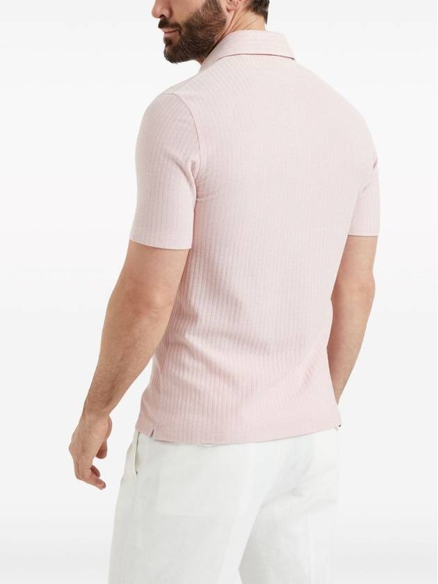 Ribbed Knit Short Sleeve Polo Shirt Pink - BRUNELLO CUCINELLI - BALAAN 4