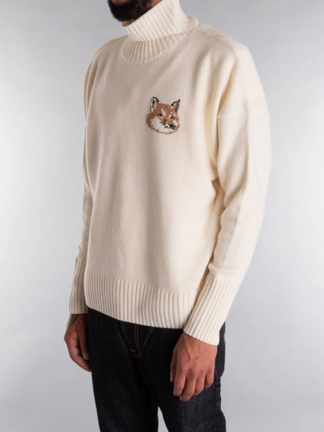 Men's Fox Head Patch Oversized Wool Turtleneck Ecru - MAISON KITSUNE - BALAAN 4