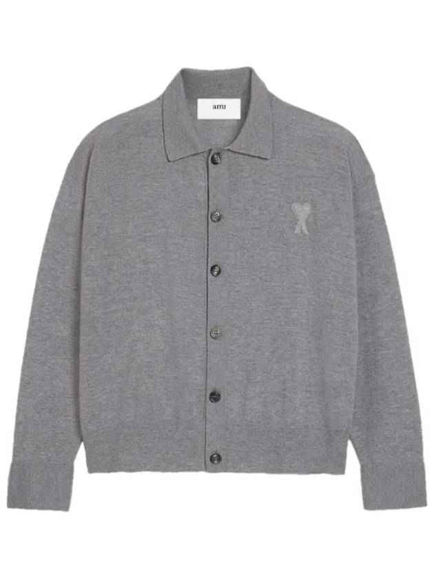 De Coeur Logo Wool Cardigan Heather Grey - AMI - BALAAN 2