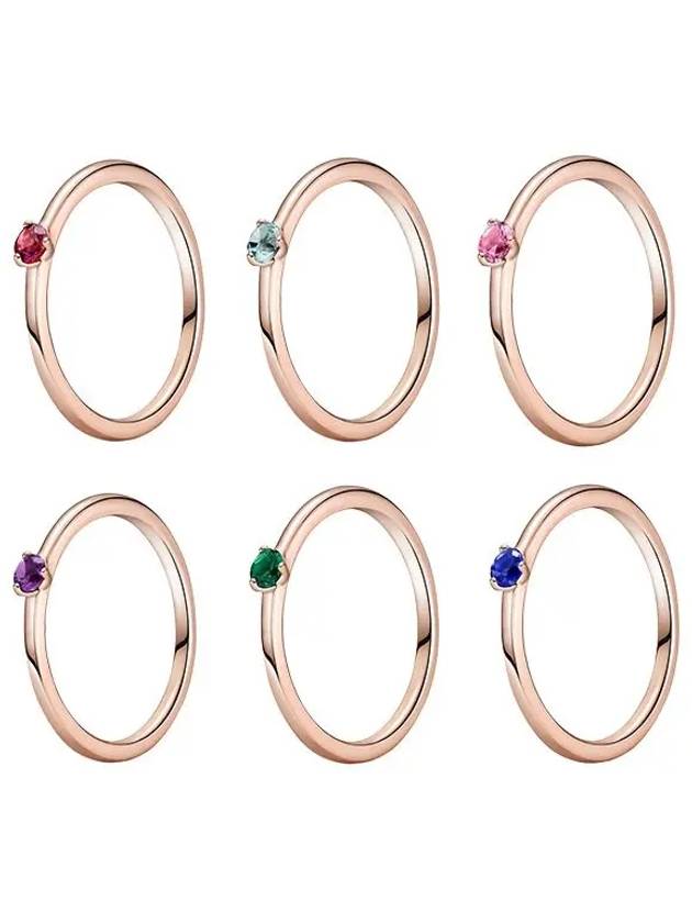 6 types of rose gold solitaire rings with genuine case - PANDORA - BALAAN 1