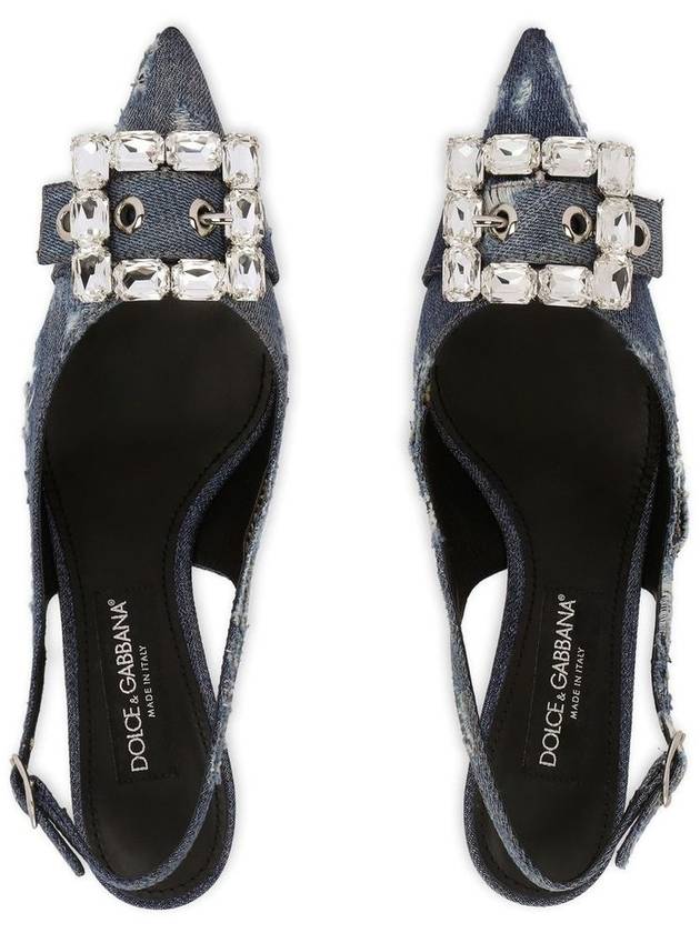 Rhinestone Buckle Patchwork Denim Slingback Heel Blue - DOLCE&GABBANA - BALAAN 5