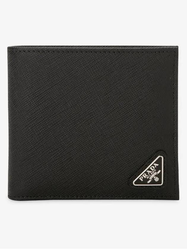 Saffiano Coin Pocket Triagle Logo Leather Wallet Black - PRADA - BALAAN 3