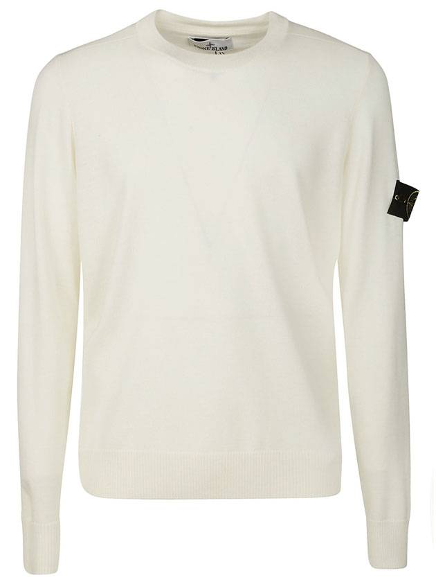 Logo Patch Round Neck Knit Top Ivory - STONE ISLAND - BALAAN 1