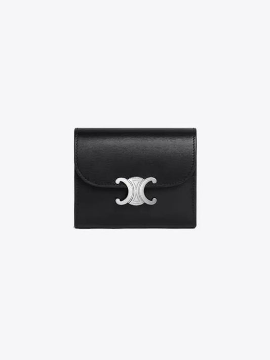 Triomphe Small Flap Wallet in Shiny Calfskin Black - CELINE - BALAAN 2