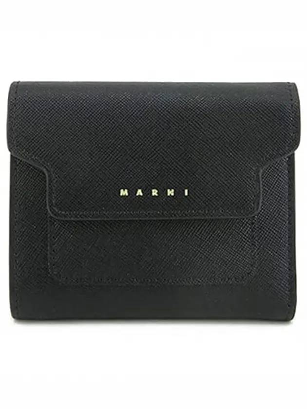 Saffiano Tri-Fold Zipper Half Wallet Black - MARNI - BALAAN 1