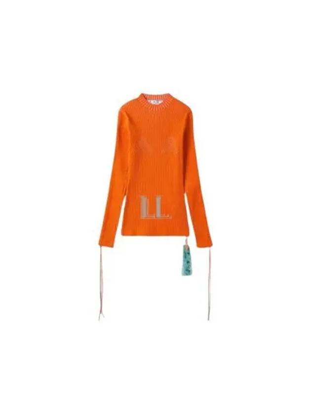 Lace-Up Cut-Out Sleeve Rib Knit Top Orange - OFF WHITE - BALAAN 2