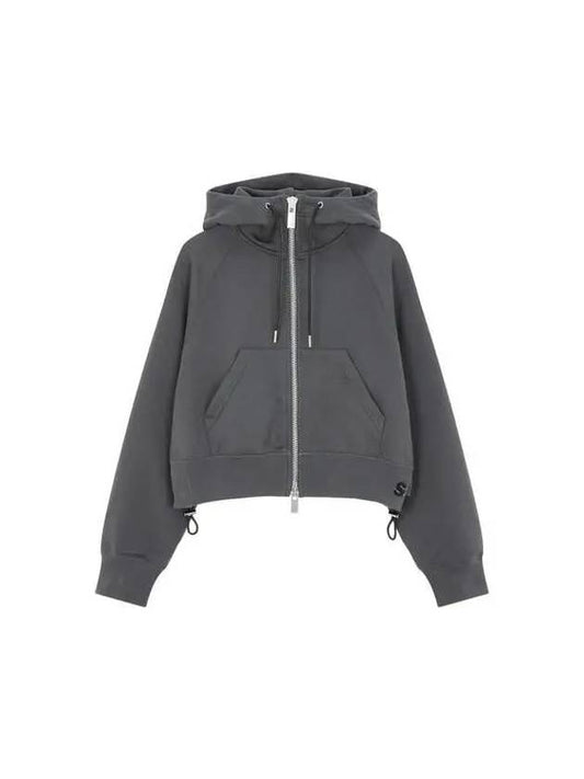 Women's Drawstring Cropped Hood Zipup Charcoal Gray 271753 - SACAI - BALAAN 1