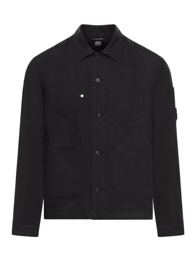 Cotton Linen Over Long Sleeve Shirt Black - CP COMPANY - BALAAN 1