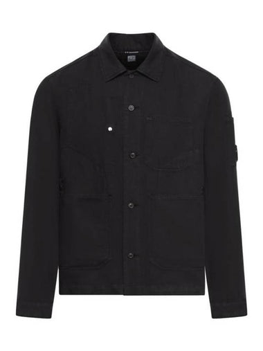 Cotton Linen Over Long Sleeve Shirt Black - CP COMPANY - BALAAN 1