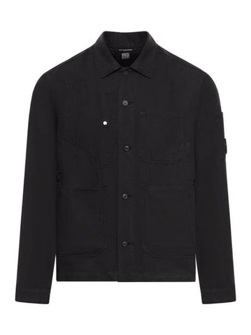 Cotton Linen Over Long Sleeve Shirt Black - CP COMPANY - BALAAN 1