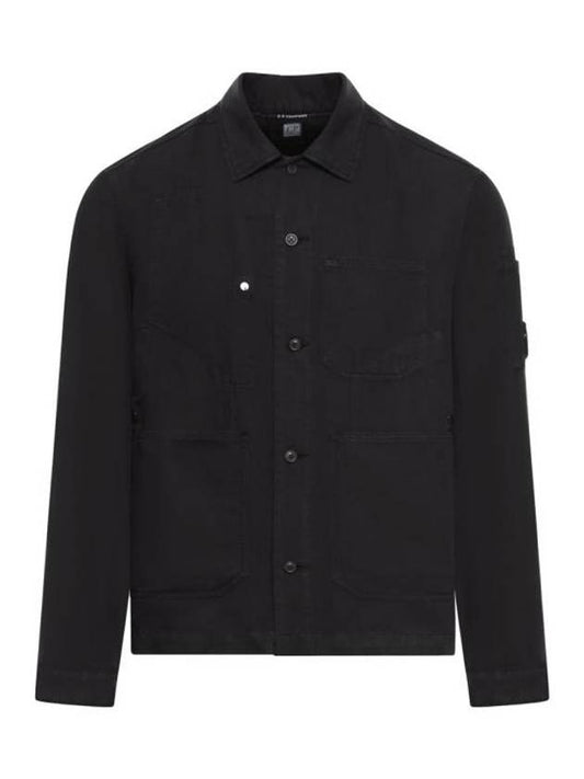 Cotton Linen Over Long Sleeve Shirt Black - CP COMPANY - BALAAN 1