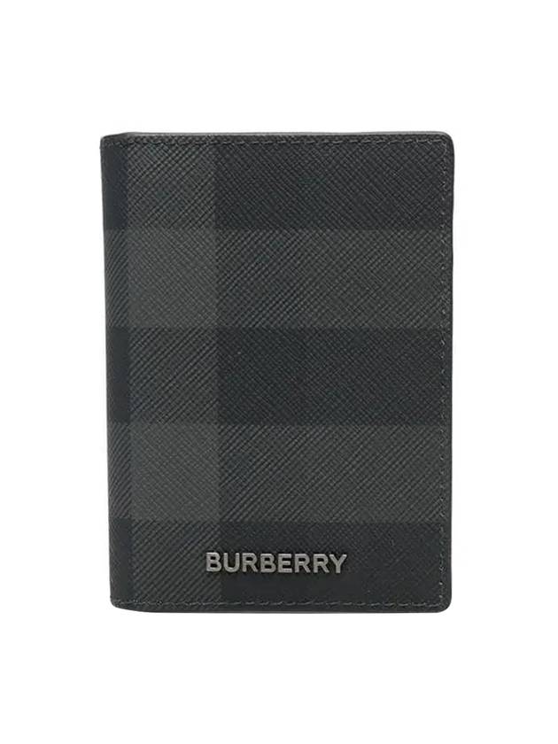 Men's Checked Folding Leather Card Wallet Charcoal - BURBERRY - BALAAN 1