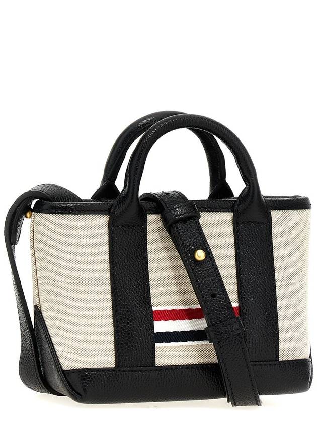 RWB Stripe Cotton Canvas Mini Tool Tote Bag Black Beige - THOM BROWNE - BALAAN 3