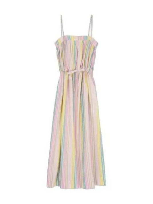 Striped Cotton Maxi Strap Dress Multi Color - GANNI - BALAAN 1