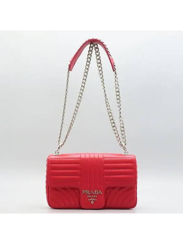 1BD108 Red Soft Calf Leather Silver Logo Diagram Flap Chain Medium Shoulder Bag - PRADA - BALAAN 3