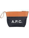 Axel Logo Denim Leather Pouch Bag Navy Brown - A.P.C. - BALAAN 1