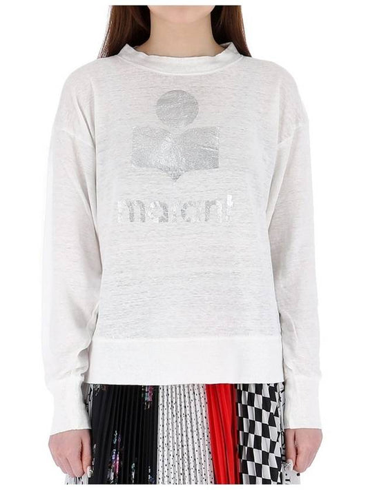 Clawia Logo Print Linen Long Sleeve T-Shirt White - ISABEL MARANT - BALAAN 2