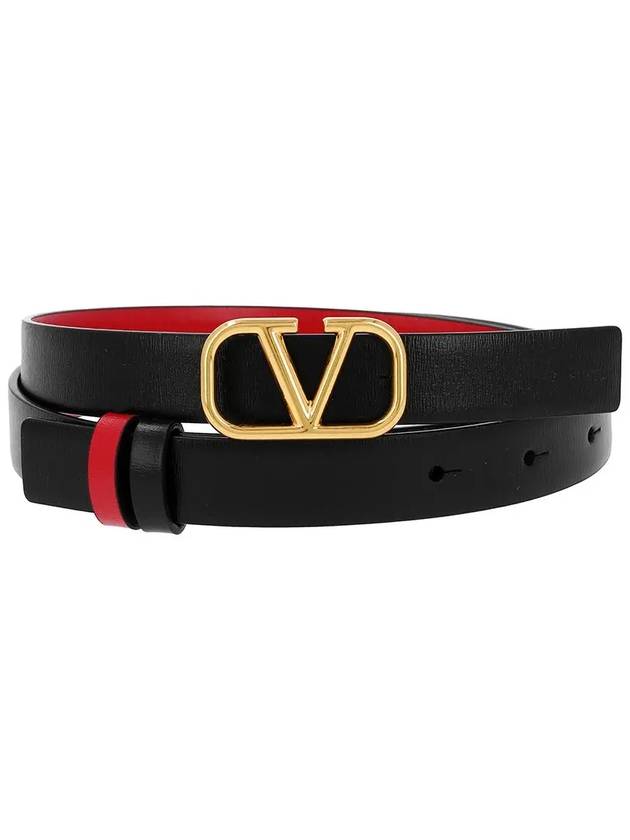 Reversible V Logo Signature Leather Belt Black - VALENTINO - BALAAN 3