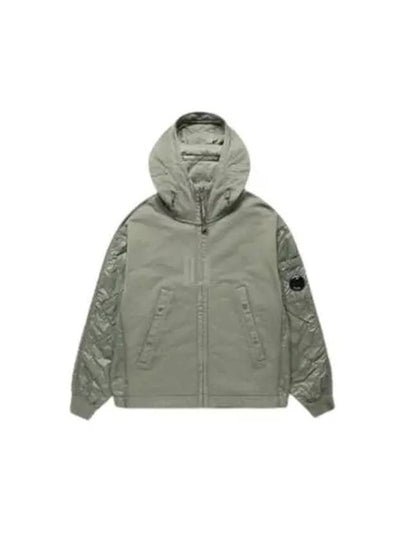 Diagonal Raised Fleece Mixed Quilted Zip Up Hoodie Green - CP COMPANY - BALAAN 2