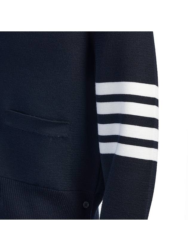 4-Bar V Neck Wool Cardigan Navy - THOM BROWNE - BALAAN 6