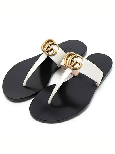 Women's GG Marmont T Strap Leather Flip Flops White - GUCCI - BALAAN 2