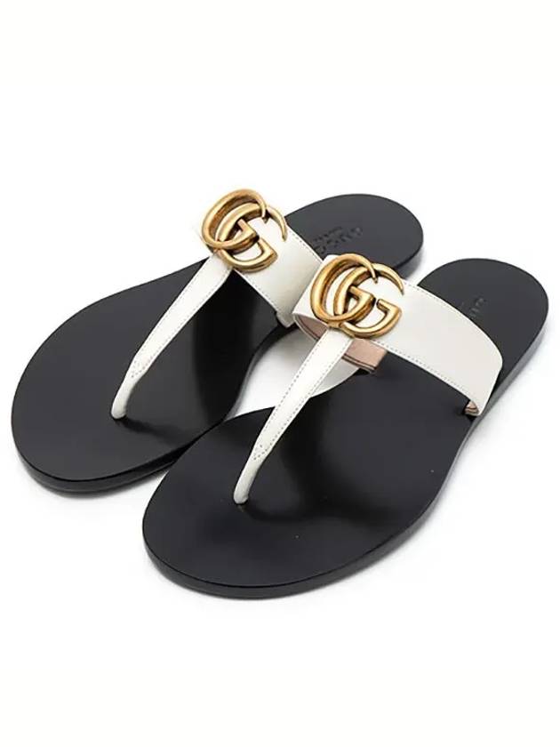 Women's GG Marmont T Strap Leather Flip Flops White - GUCCI - BALAAN 3