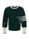 4 Bar Fine Merino Hector Crew Neck Pullover Knit Top Green - THOM BROWNE - BALAAN 1