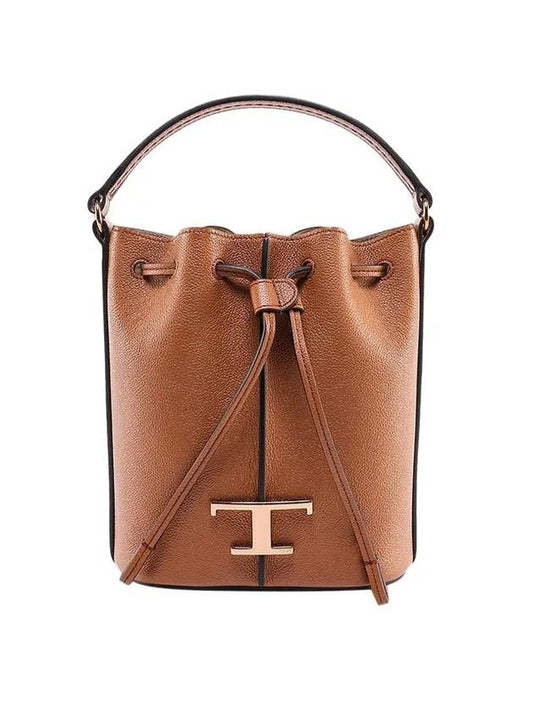 T Timeless Leather Micro Logo Bucket Bag Camel - TOD'S - BALAAN 1