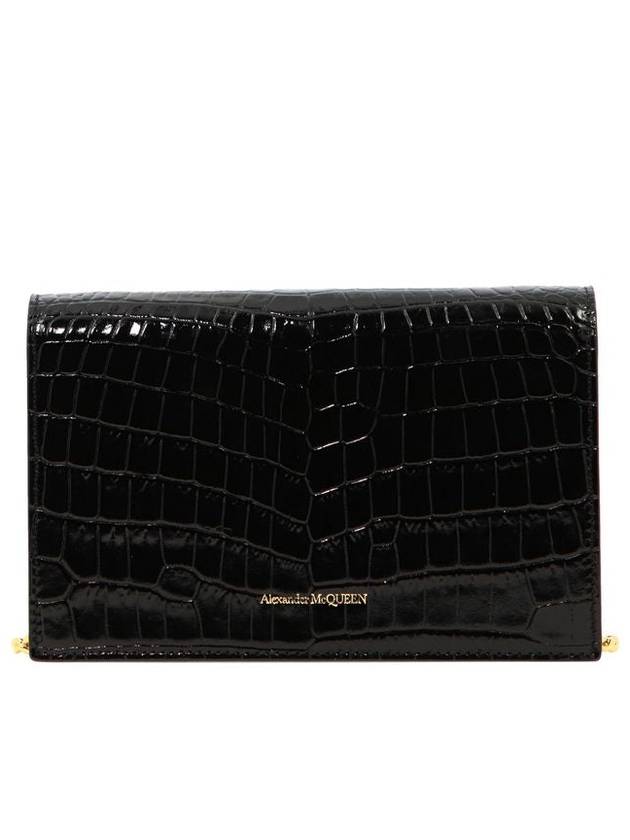 Gold Hardware Skull Crocodile Leather Small Shoulder Bag Black - ALEXANDER MCQUEEN - BALAAN 3