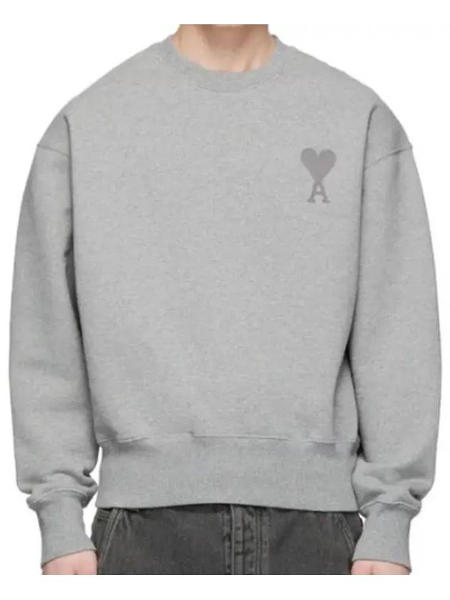 Heart Logo Embroidered Chest Cotton Terry Sweatshirt Gray - AMI - BALAAN 1