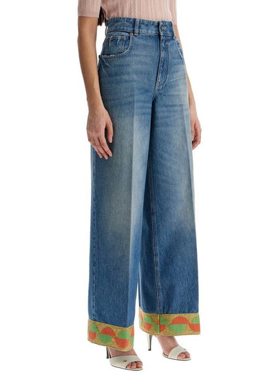 wide leg high waist jeans with colorful trim in medium blue - VALENTINO - BALAAN 2