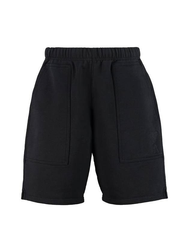 Men's Tone On Tone Heart Logo Embroidered Shorts Black - AMI - BALAAN.