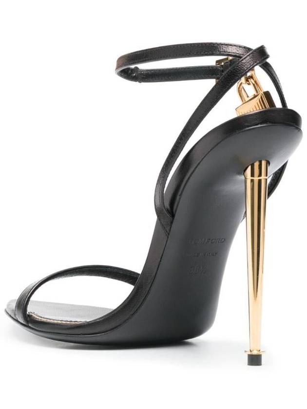 Women's Padlock Anklet Leather Sandals Heel Black - TOM FORD - BALAAN 4