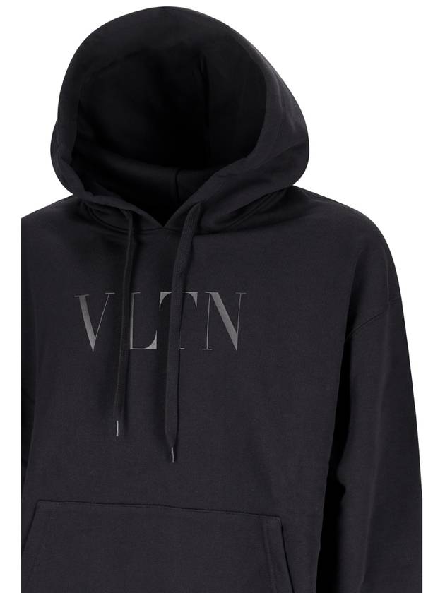 Men's VLTN Logo Print Fleece Hoodie Black - VALENTINO - BALAAN 4