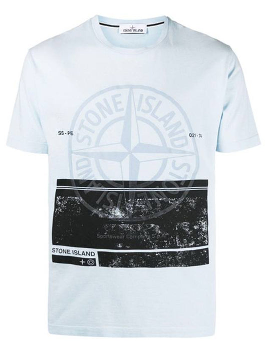 Block Logo Printing Short Sleeve T-Shirt Blue - STONE ISLAND - BALAAN 2