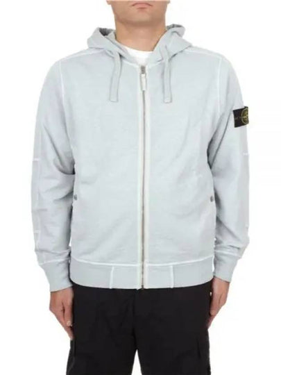 Men's Garment Dyed Malfile Zip Up Hoodie Sky Blue - STONE ISLAND - BALAAN 2