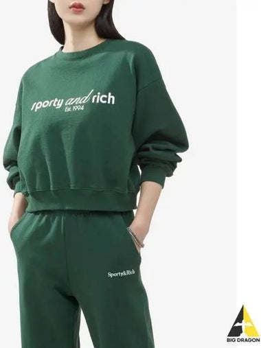 Logo Print Crop Sweatshirt Forest Green CRAW2371FO - SPORTY & RICH - BALAAN 1