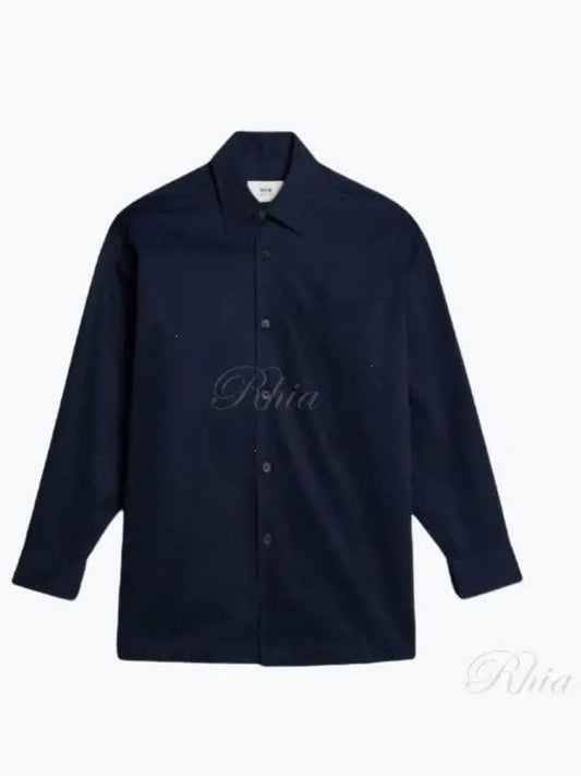 Back Printing Logo Cotton Long Sleeve Shirt Navy - AMI - BALAAN 2