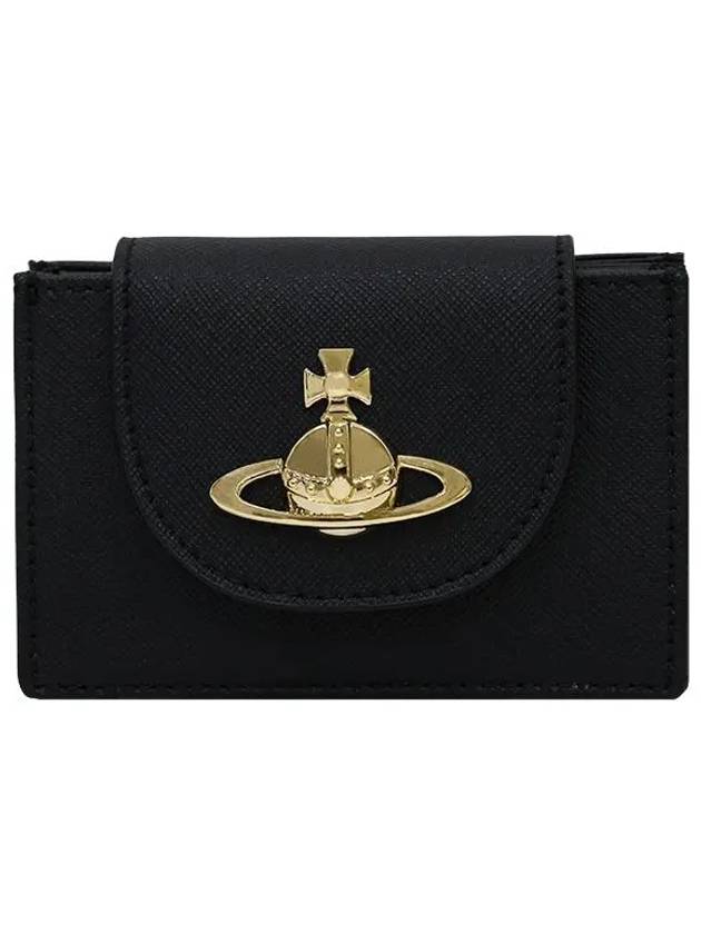 Vegan Biogreen Saffiano Flap Card Wallet Black - VIVIENNE WESTWOOD - BALAAN 2