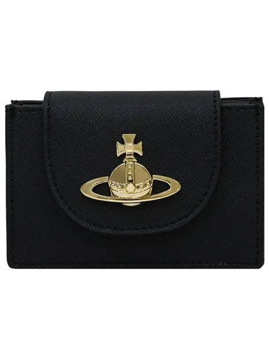 Vegan Biogreen Saffiano Flap Card Wallet Black - VIVIENNE WESTWOOD - BALAAN 2