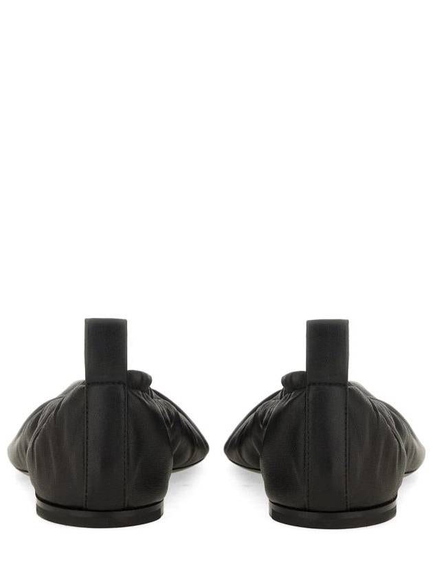 Gathered Detail Leather Ballerina Black - JIL SANDER - BALAAN 5