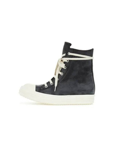 WOMEN Washed Leather High Top Sneakers Black - RICK OWENS - BALAAN 1