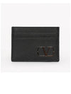 Signature V Logo Leather Card Wallet Black - VALENTINO - BALAAN 3