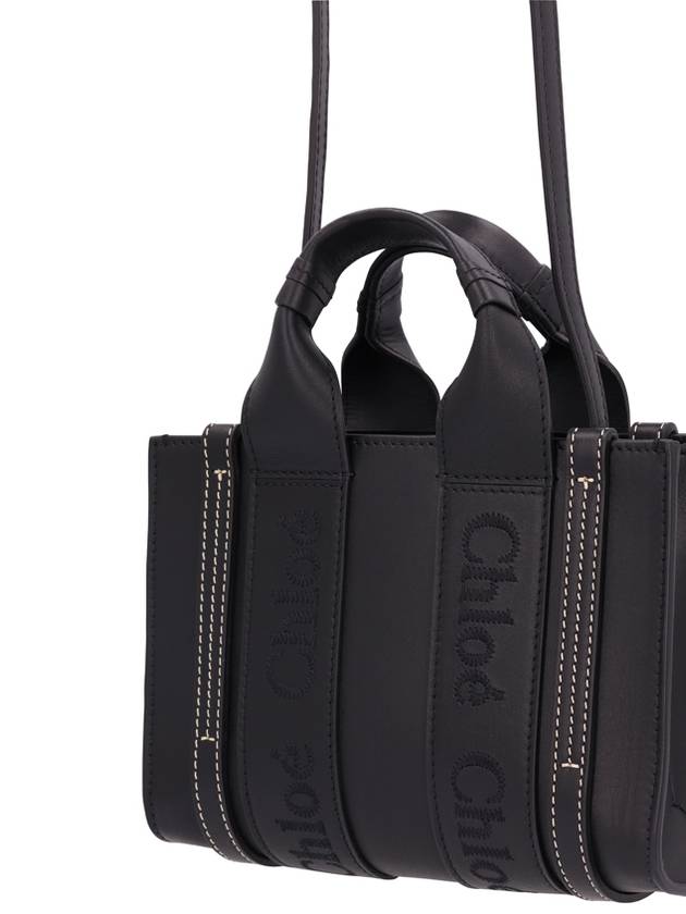 Woody Logo Calf Leather Mini Tote Bag Black - CHLOE - BALAAN 4