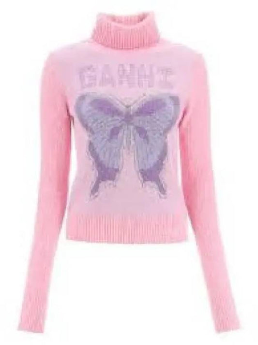 Women's Butterfly Logo Knit Turtleneck Pink - GANNI - BALAAN 2