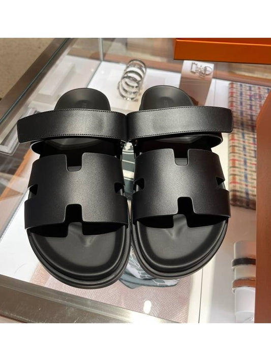 Hermes Chypre H Logo Calfskin Sandals Black - HERMES - BALAAN 2